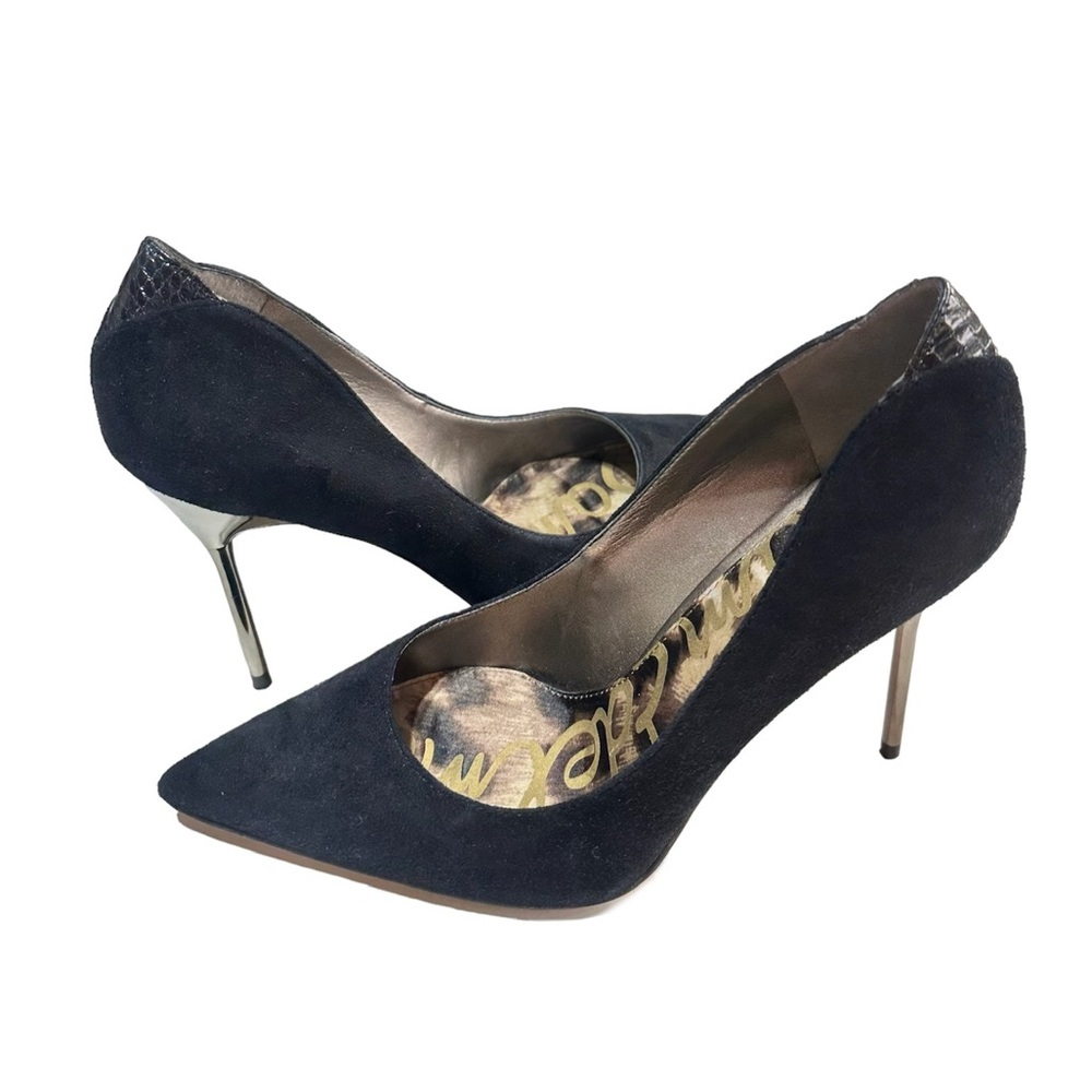 Sam Edelman Danielle Black Suede Snakeskin Pointy Toe Stiletto Heels Size 8